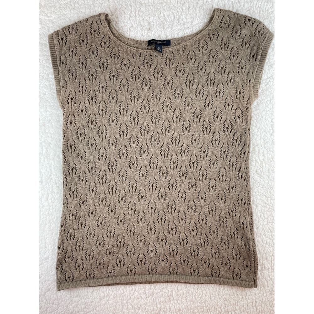 Banana Republic Women's Taupe Knit Cotton Short Sleeve Sweater Size M